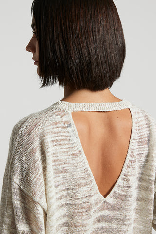 Slub cotton-linen tricot sweater with Lurex