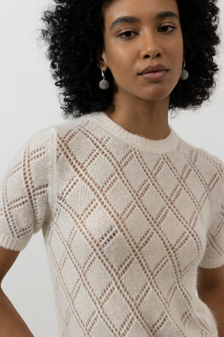 Merino wool and alpaca lace pattern short-sleeved sweater