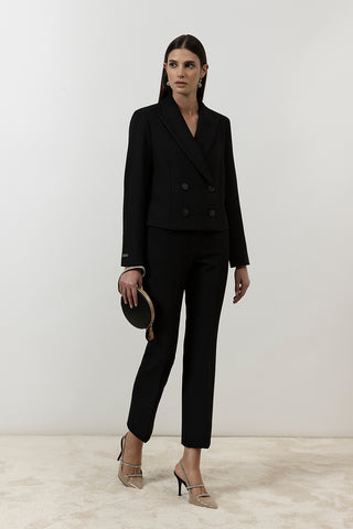 Viscose and cotton double-breasted crop blazer