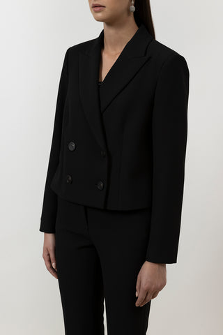 Viscose and cotton double-breasted crop blazer