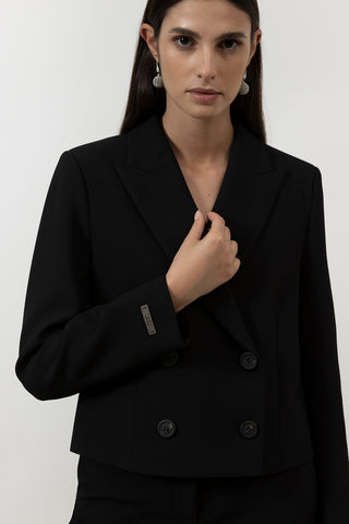 Viscose and cotton double-breasted crop blazer