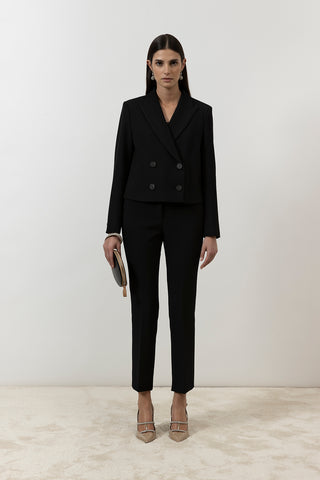 Viscose and cotton double-breasted crop blazer