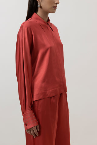 Viscose satin oversize cropped shirt