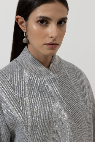 Brushed wool jacket with sequin embroidery