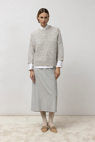 Straight long skirt in wool and viscose twill