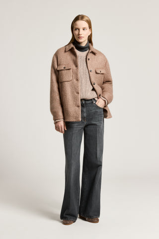 Bi-material lurex wool and crepe de chine sweater