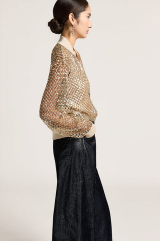 Sequined mesh bomber jacket