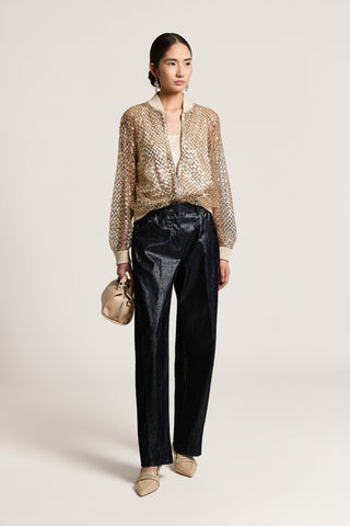 Sequined mesh bomber jacket