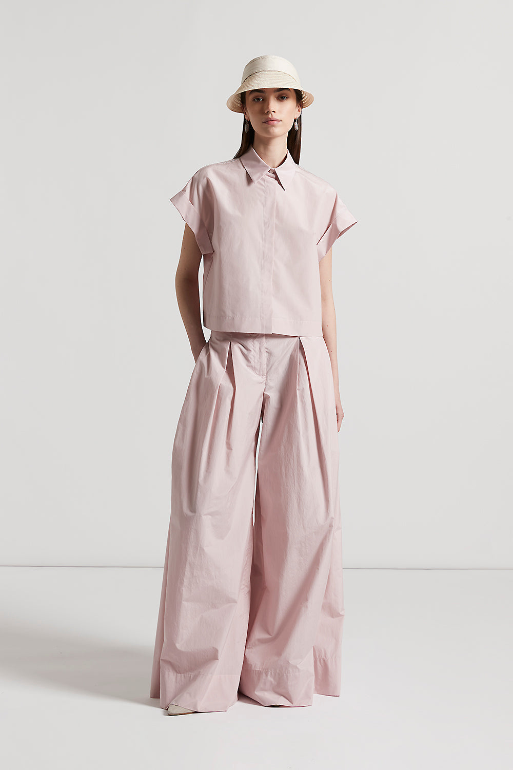 Cotton-blend poplin trousers with elastic waist | Peserico US