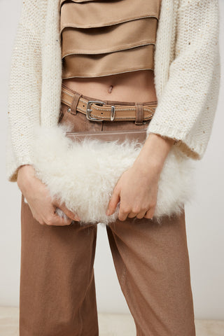 Real fur and real leather clutch bag