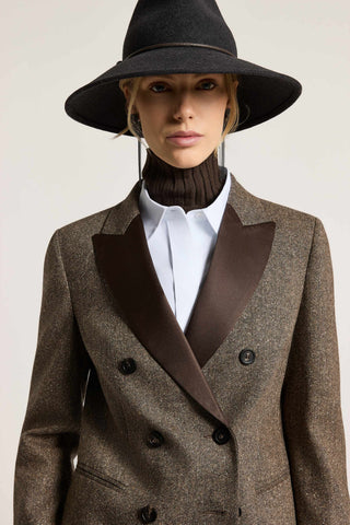 Double-breasted blazer in wool and silk tweed