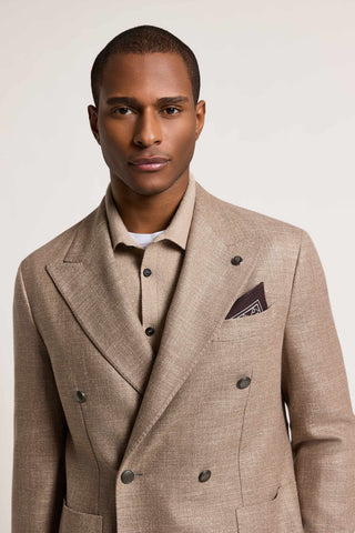 Double-breasted wool, silk and linen mouliné blazer