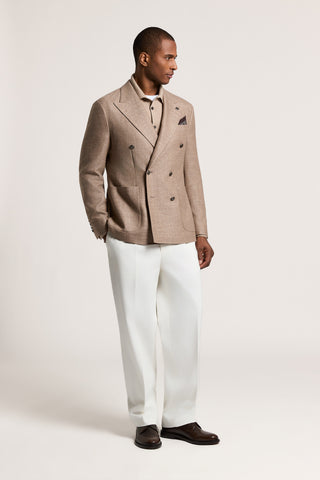 Double-breasted wool, silk and linen mouliné blazer