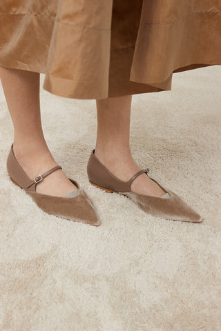 Leather and velvet ballerina flats