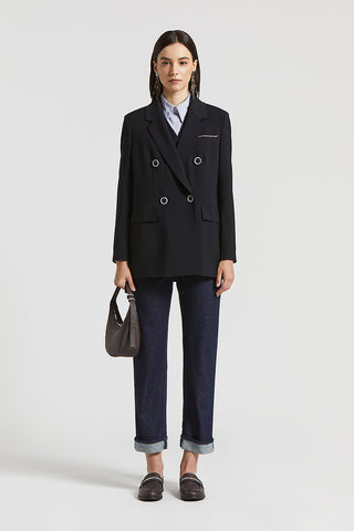 Two-way stretch wool canvas blazer