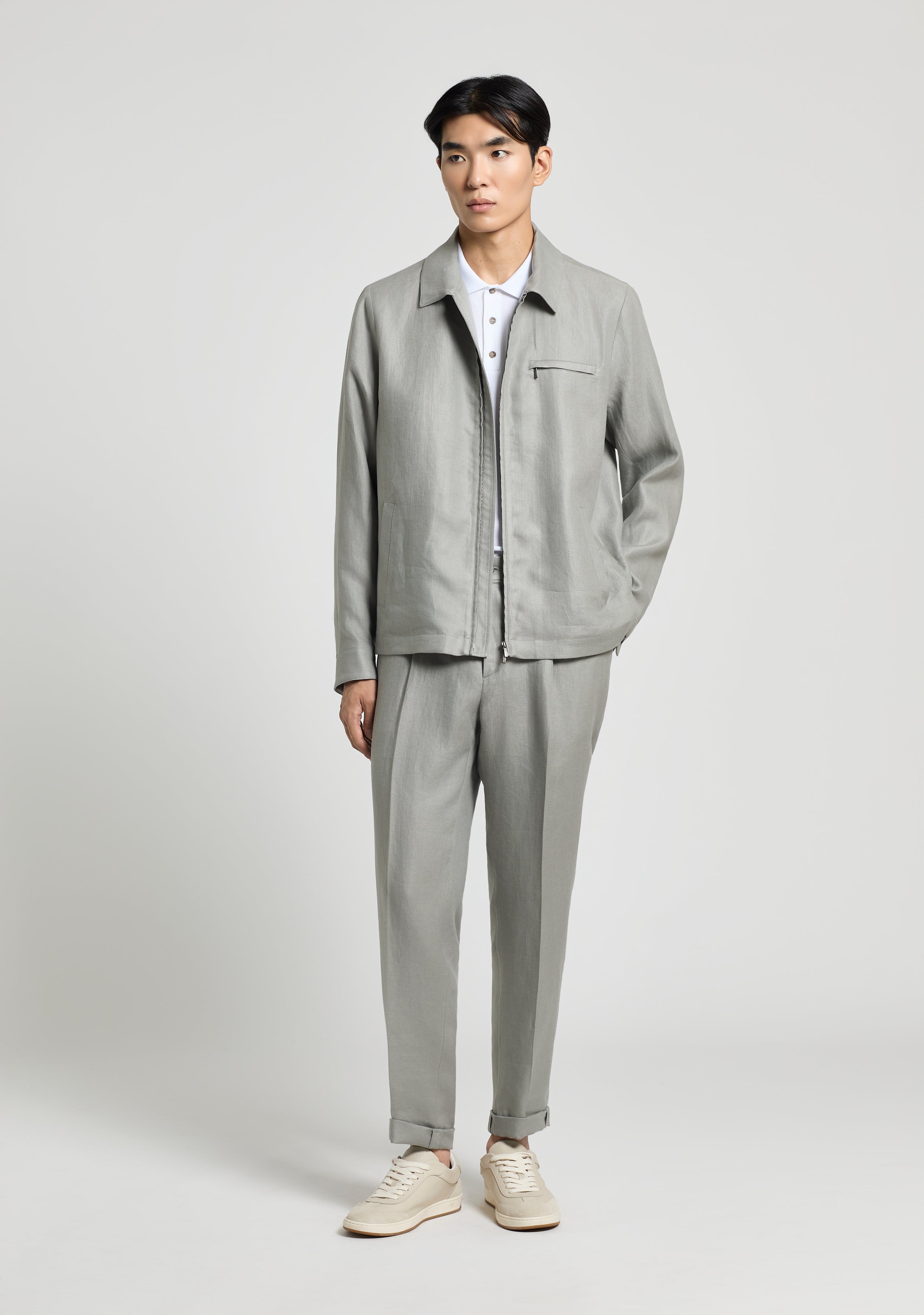 Pure linen gabardine jacket with zip | Peserico US