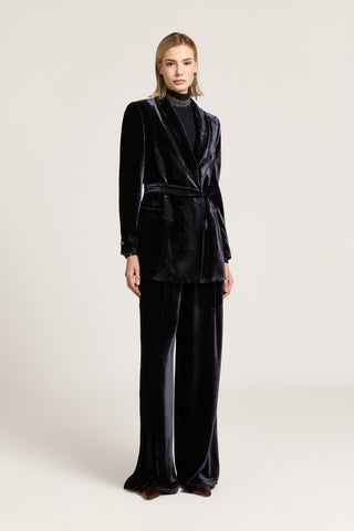 Viscose and silk velvet palazzo trousers