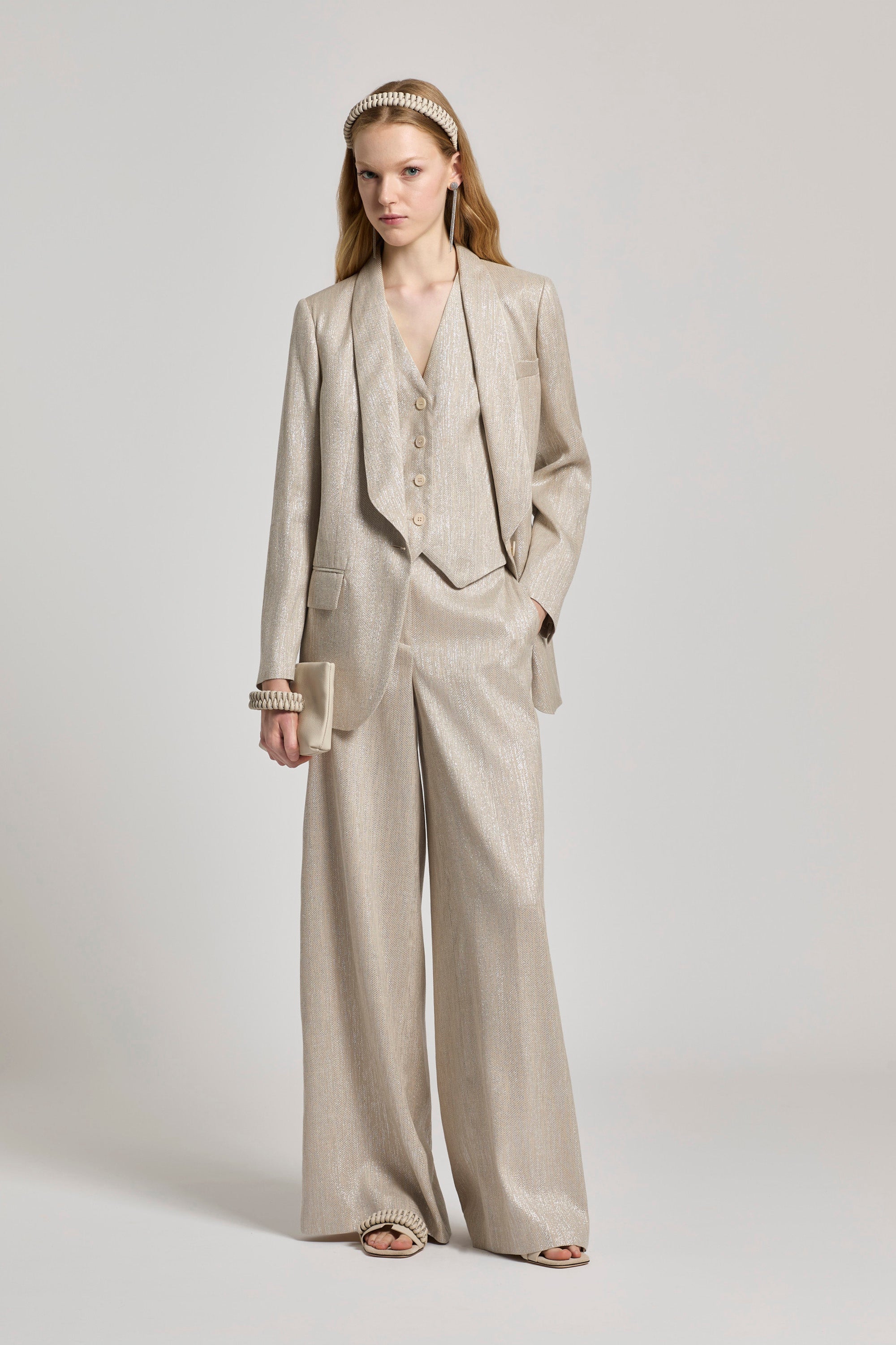 Linen, viscose, and lamé herringbone trousers | Peserico US
