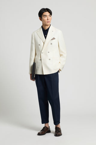 Double-Breasted Blazer in Wool, Silk, and Linen