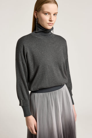 Bi-material lurex wool and crepe de chine sweater