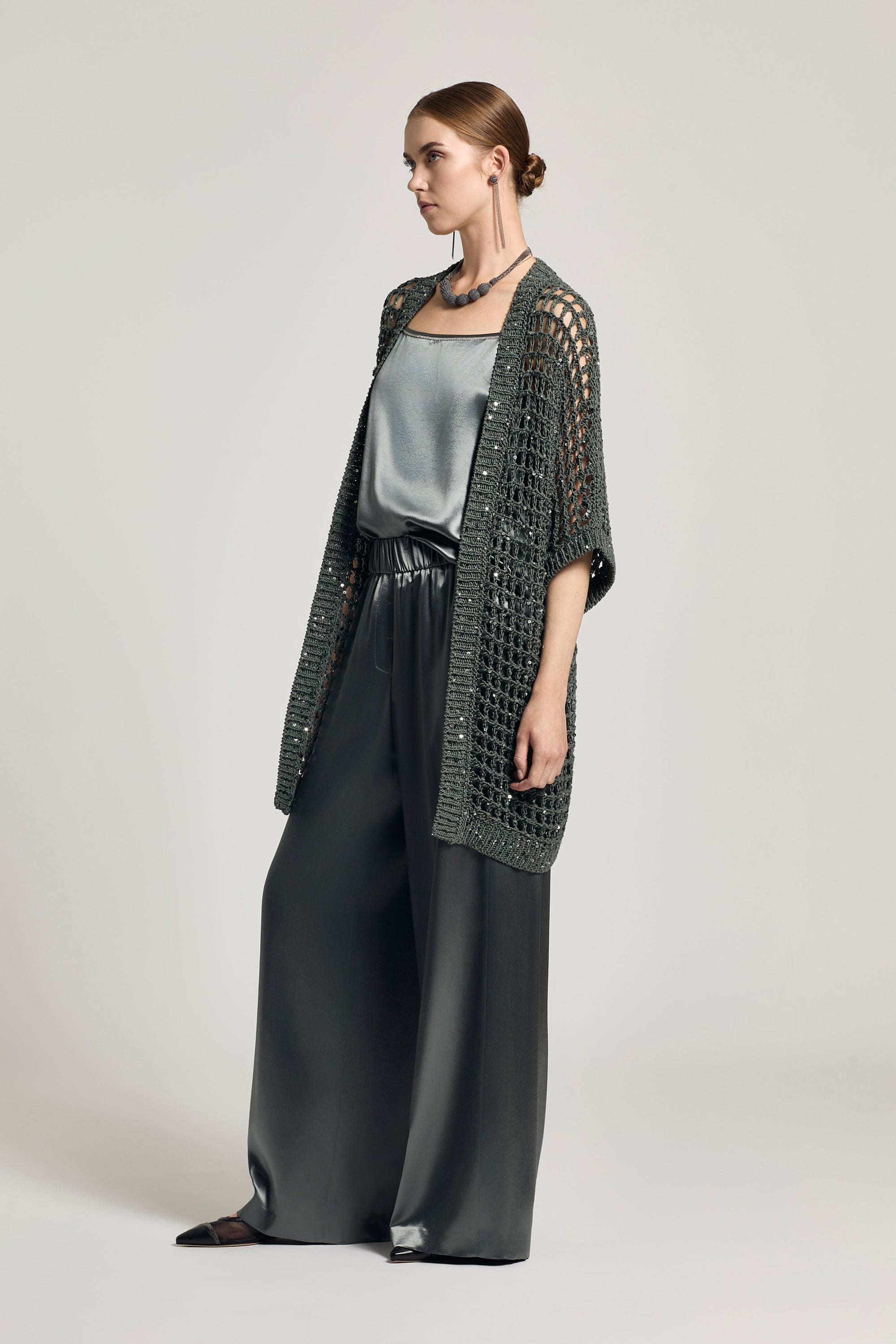 【最終価格】pois ポワ　sheer knit cardigan Cotton ribbon knitted cardigan with sequins | Peserico US