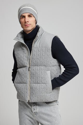 Sleeveless goose down jacket in tricot wool