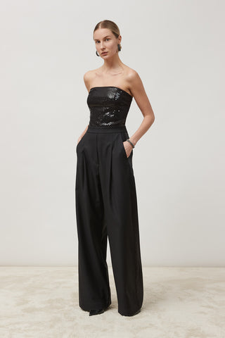 Sleeveless twill jumpsuit with sequins