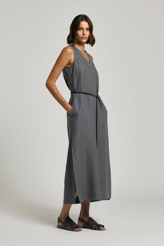 peserico linen dress Short-sleeved sail-hand cotton dress | Night blue