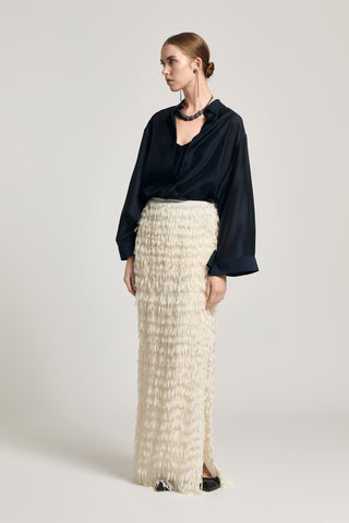 Organza skirt with crepe de chine fringes