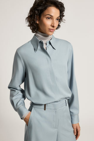 Peach-finish pure tencel twill fluid shirt