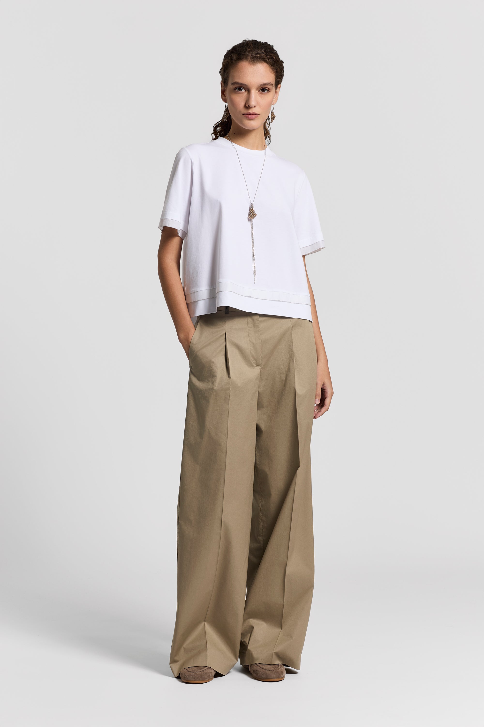 Cotton jersey and organza T-shirt | Peserico US