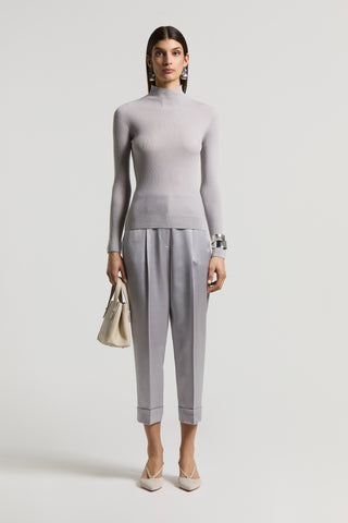 Fluid viscose and wool satin trousers