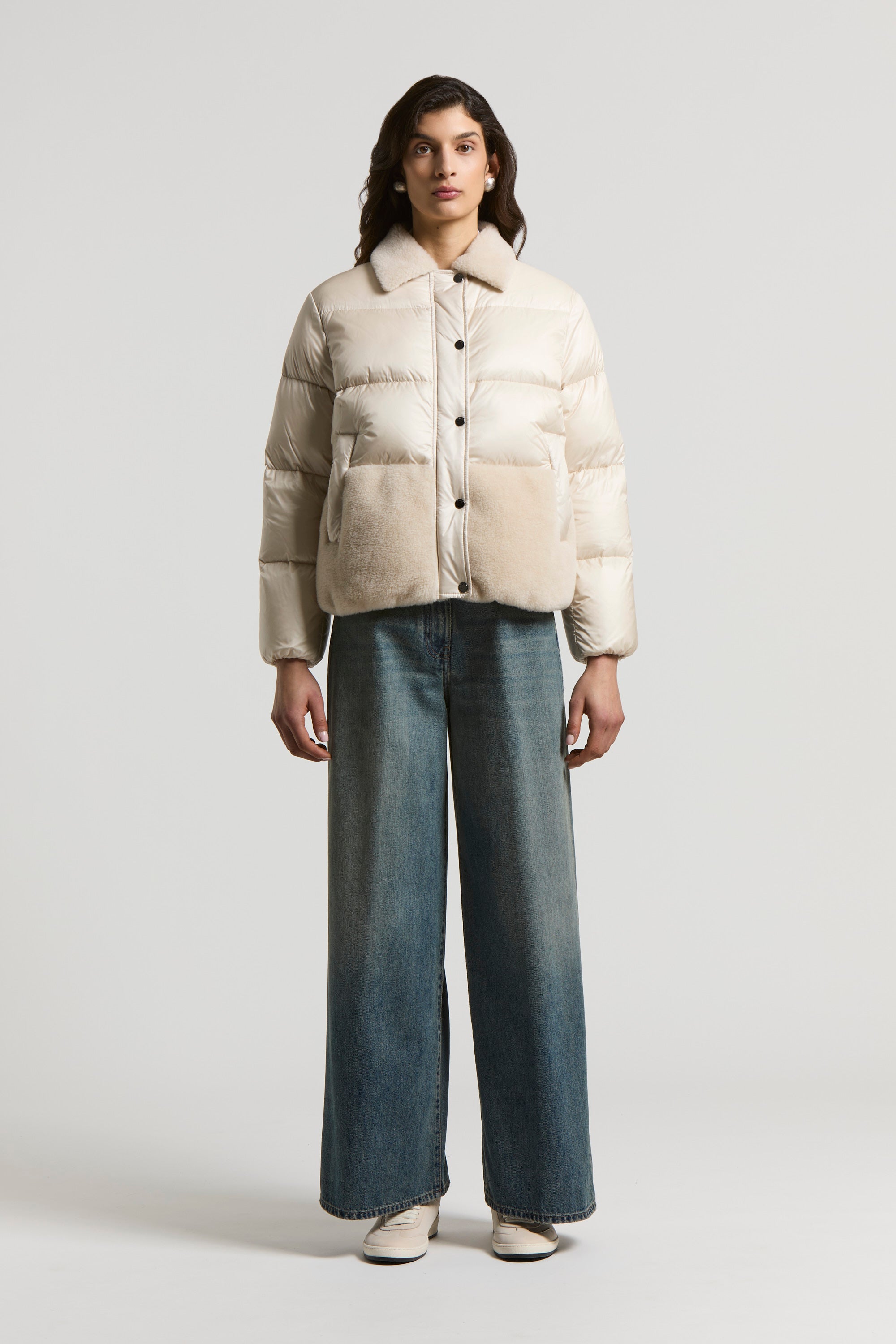 Short down jacket with shearling inserts | Peserico US