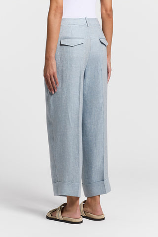 Pure linen gabardine trousers with dart