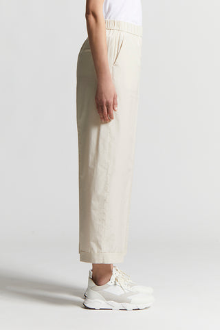 Cotton-blend poplin trousers with elastic waist