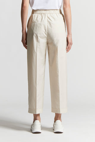 Cotton-blend poplin trousers with elastic waist