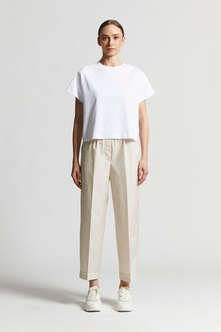 Cotton-blend poplin trousers with elastic waist