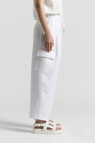 Herringbone cargo trousers in viscose and linen