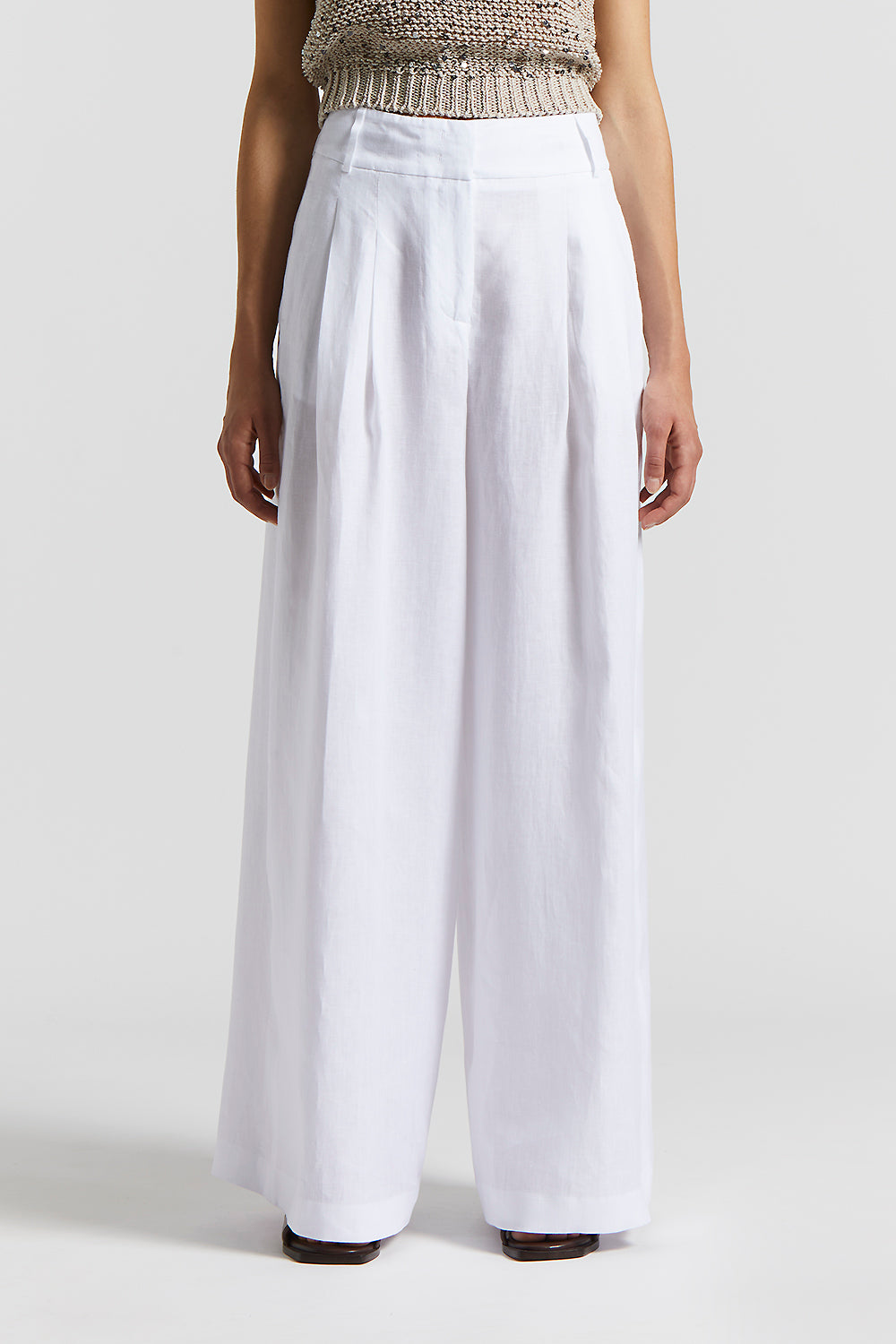 Metallic effect linen trousers | Peserico US