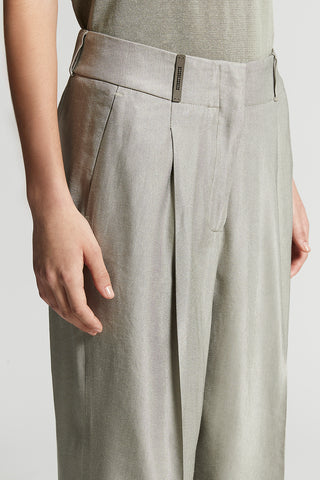 Shiny viscose and linen gabardine trousers