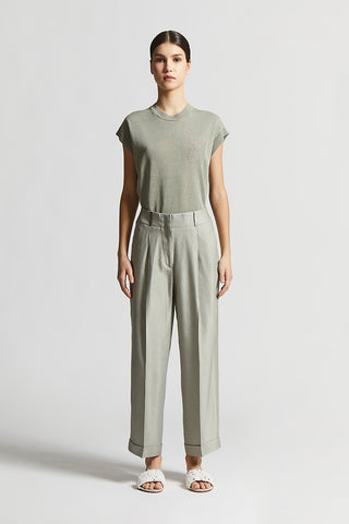 Shiny viscose and linen gabardine trousers