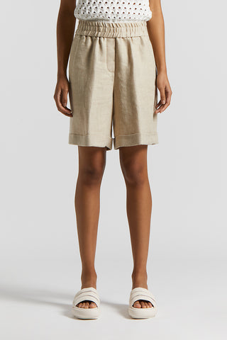 Herringbone viscose linen silk bermuda shorts