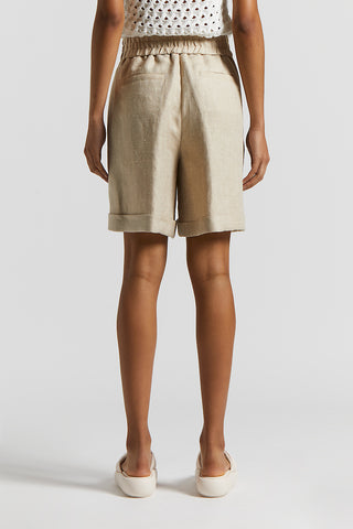 Herringbone viscose linen silk bermuda shorts