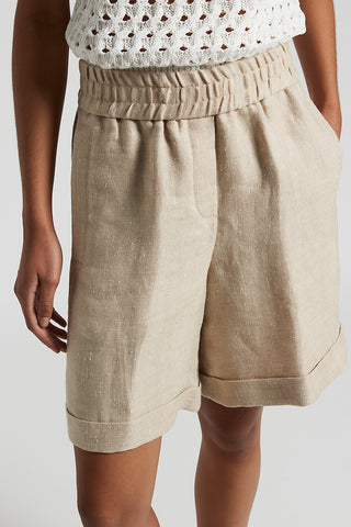 Herringbone viscose linen silk bermuda shorts