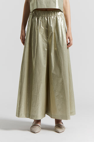 Laminated cotton poplin trousers