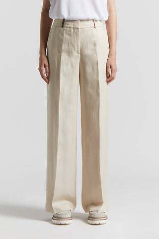 Herringbone trousers in yarn-dyed viscose and linen