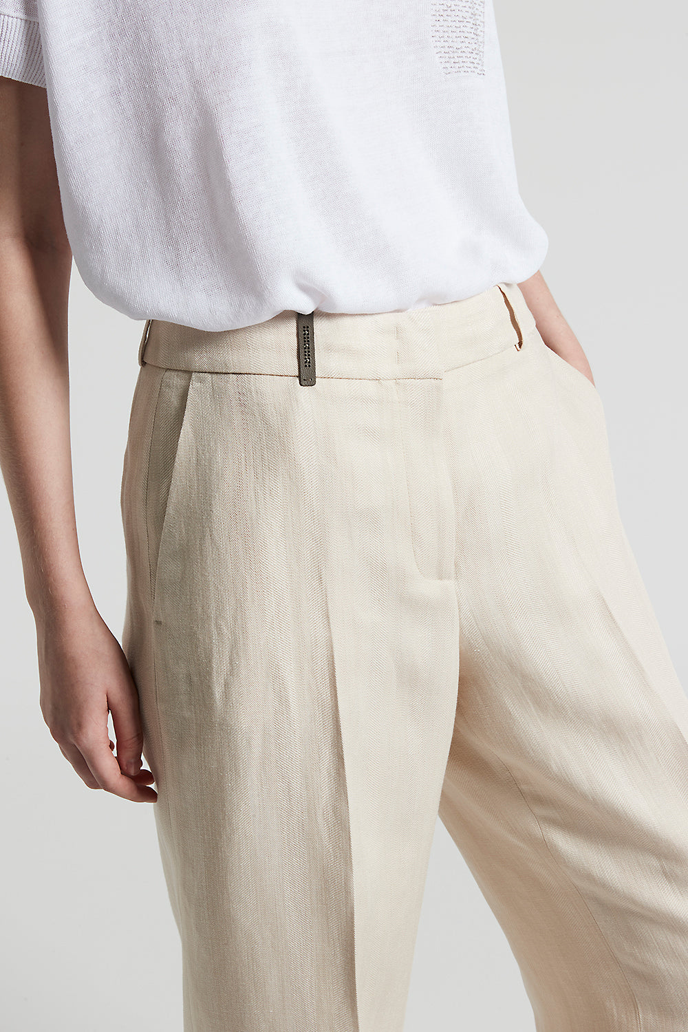 【COLOR iN ID】Vintage Summer Herringbone Pants Vintage Herringbone Light Beige Tweed Pants : Made To