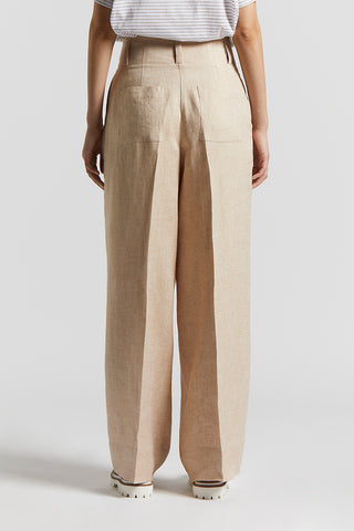 Pure linen melange gabardine trousers