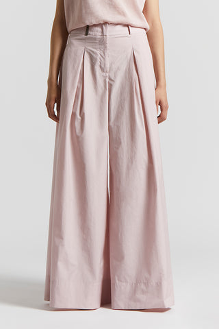 Wide trousers in cotton-blend poplin