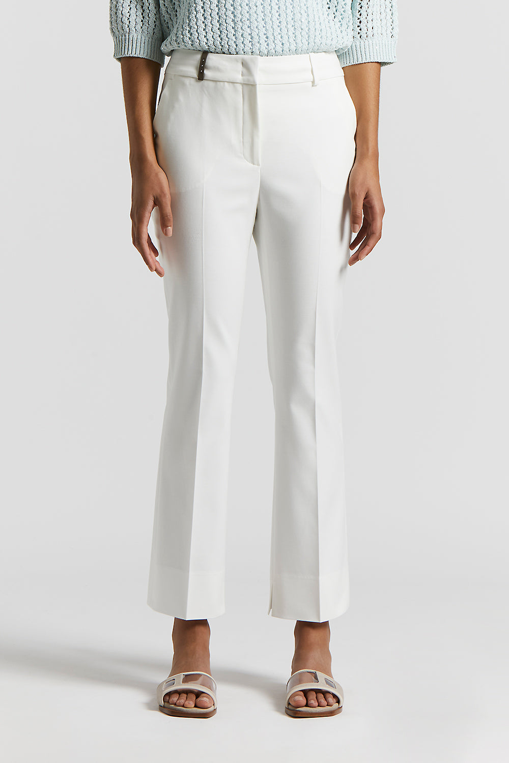 パンツ PESERICO Women Straight Pants P04572Z01972 002 WHITE Peserico Side-Slit Cropped Stretch Pants | Neiman Marcus